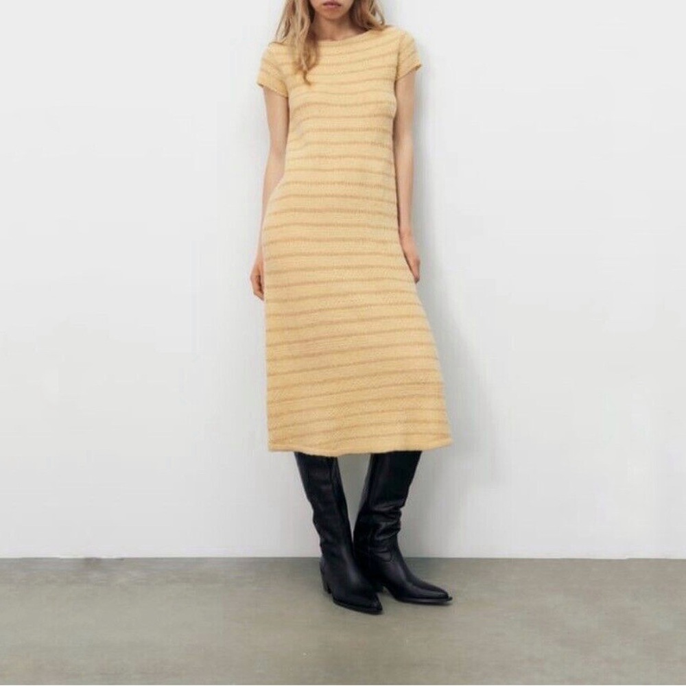 Zara wool blend crochet knit midi dress